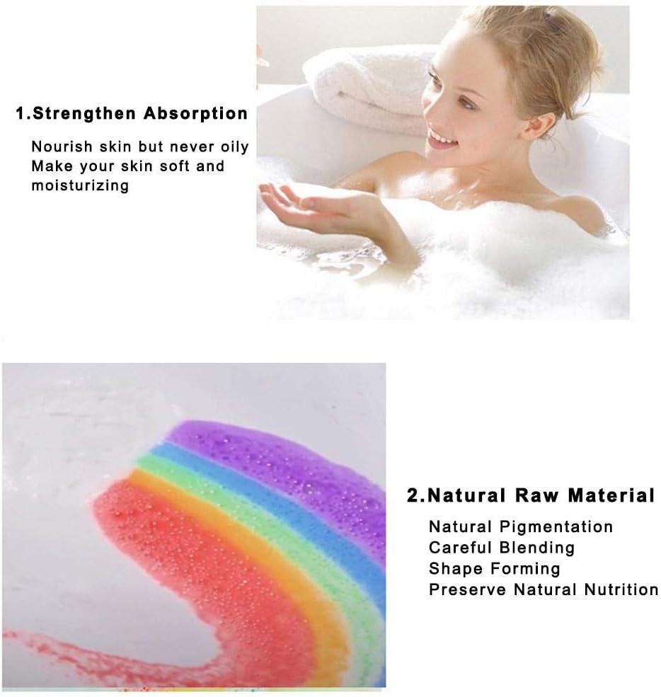 Rainbow Bath Bombs, Handmade Cloud Fizzy Spa Bath Bombs with Skin Moisturizing Ingredients, Bubble Bath Bombs Gift Set for Kids and Women